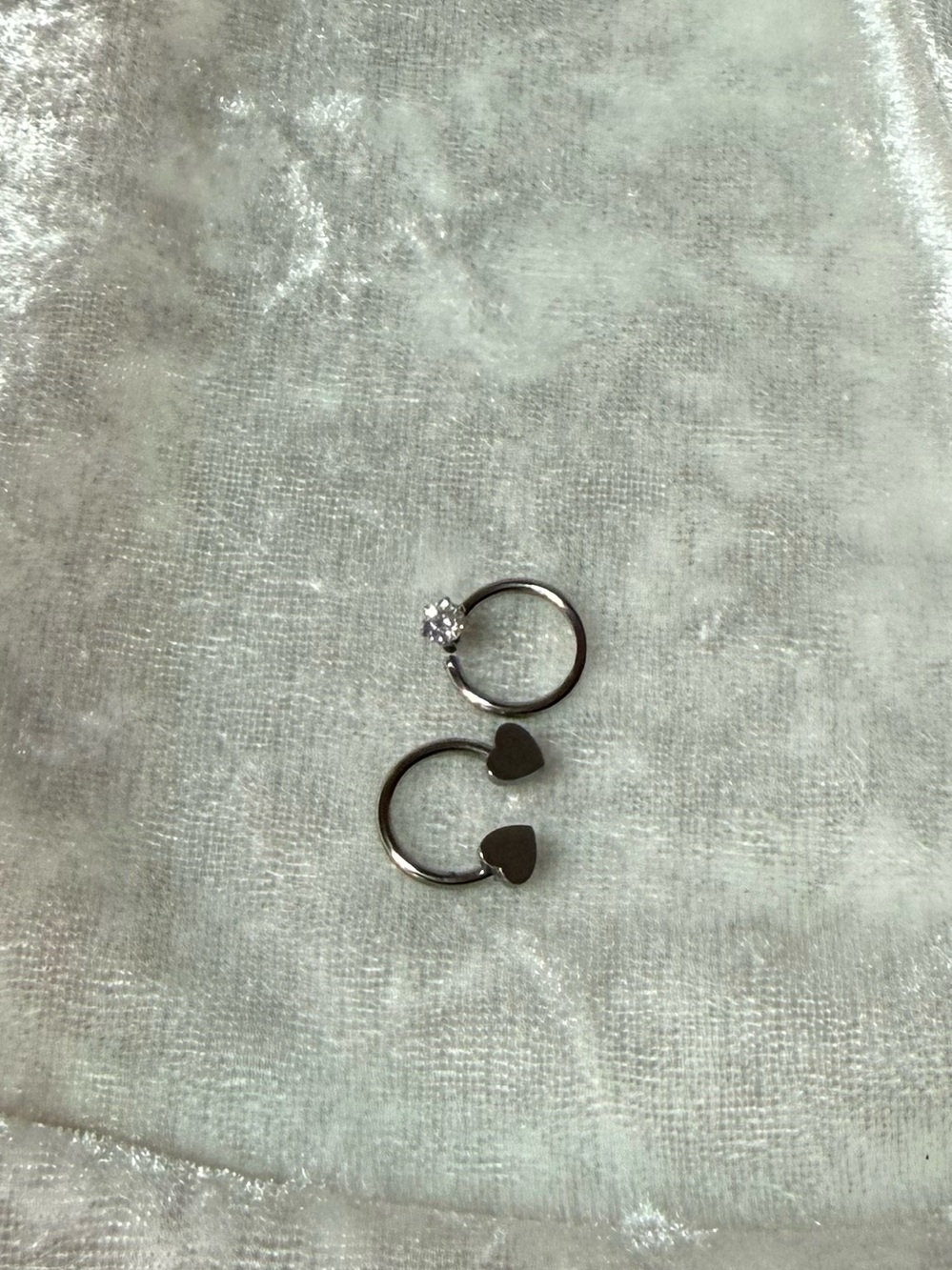 Septum Ring Set Silver Tone CZ - 7 Pieces Feminine Dainty Sparkly Body Jewelry - Picture 10 of 11